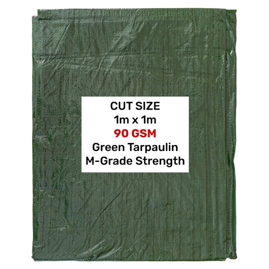 Green tarpaulin 1m x 1m, M-grade strength, 90 GSM sheet