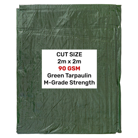 Green tarpaulin 2m x 2m, 90 GSM, M-grade strength