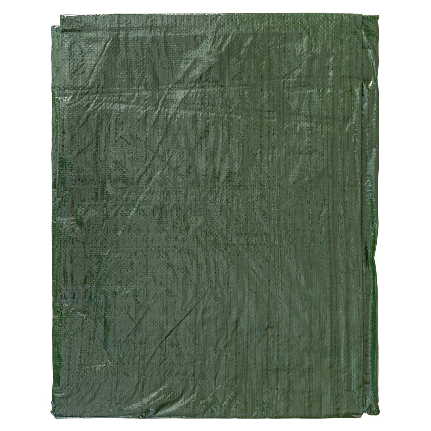Green tarpaulin sheet with reinforced edges and hem stitching