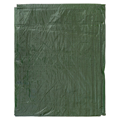 Green tarpaulin sheet with reinforced edges and hem stitching