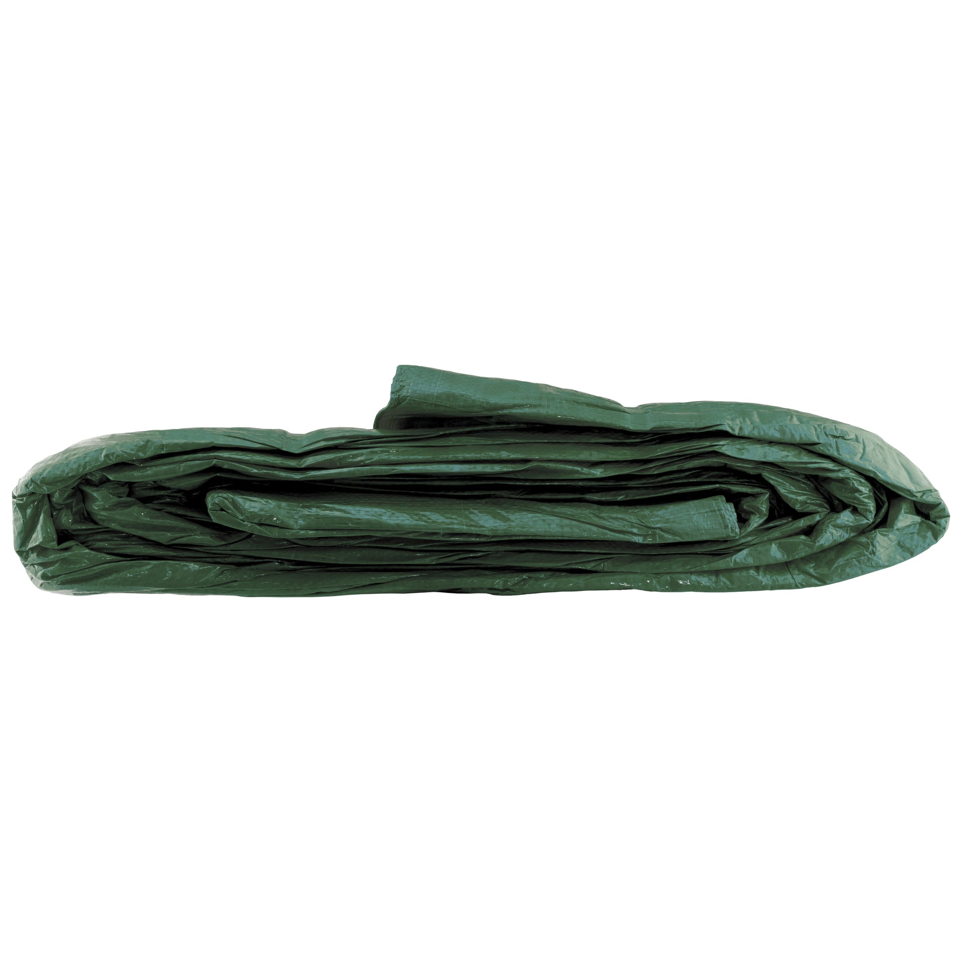 Rolled green tarpaulin sheet, compact bundle