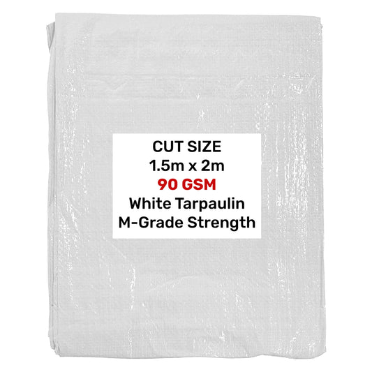 White tarpaulin 1.5m x 2m, M-Grade, 90 GSM, folded sheet