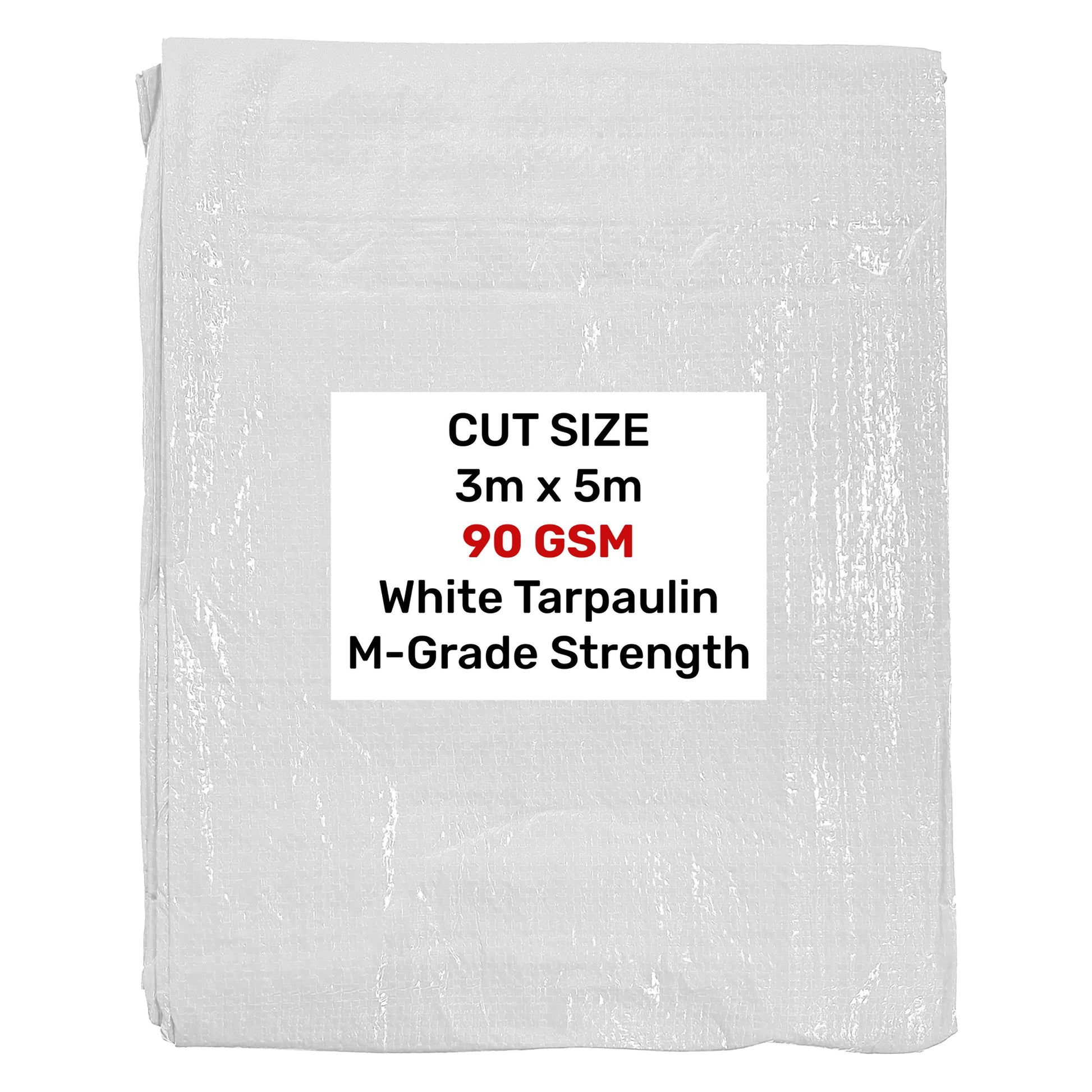 Folded white tarpaulin, 3m x 5m, 90 GSM strength