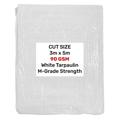 Folded white tarpaulin, 3m x 5m, 90 GSM strength
