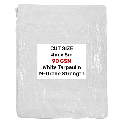 White tarpaulin 4m x 5m, 90 GSM, M-Grade strength, folded sheet