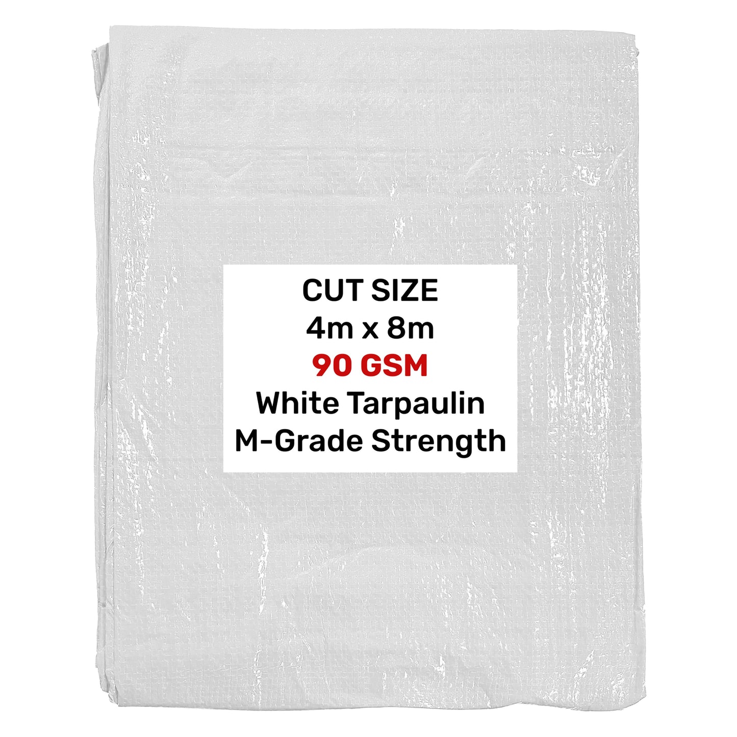 White tarpaulin 4m x 8m, 90 GSM M-grade strength (folded)