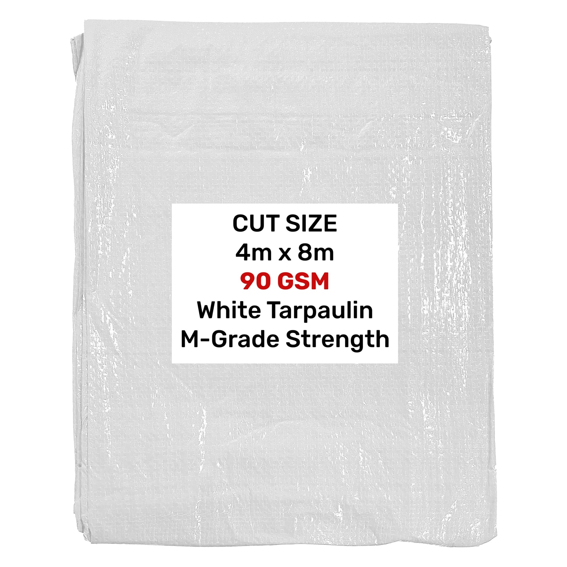 White tarpaulin 4m x 8m, 90 GSM M-grade strength (folded)