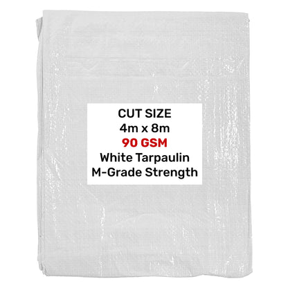 White tarpaulin 4m x 8m, 90 GSM M-grade strength (folded)