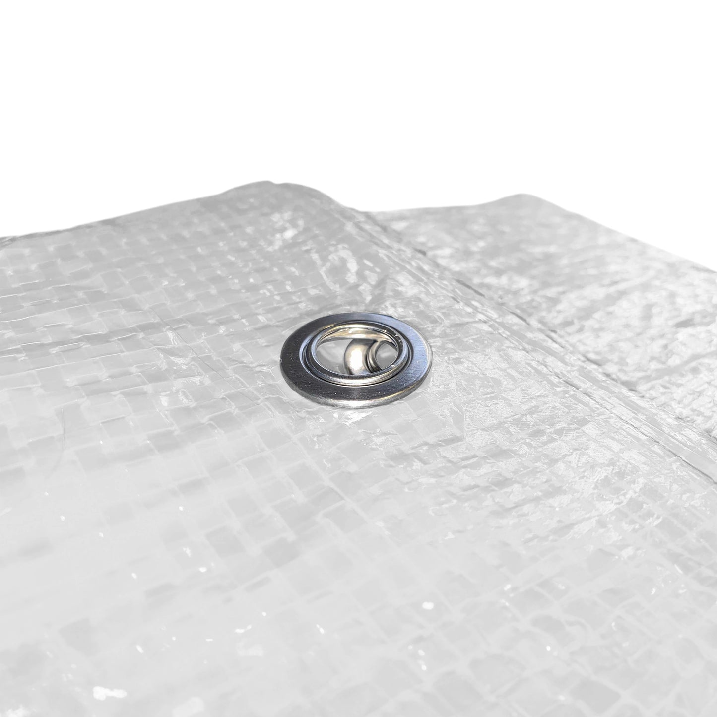 Metal grommet on white tarpaulin sheet, 4m x 8m, 90 GSM