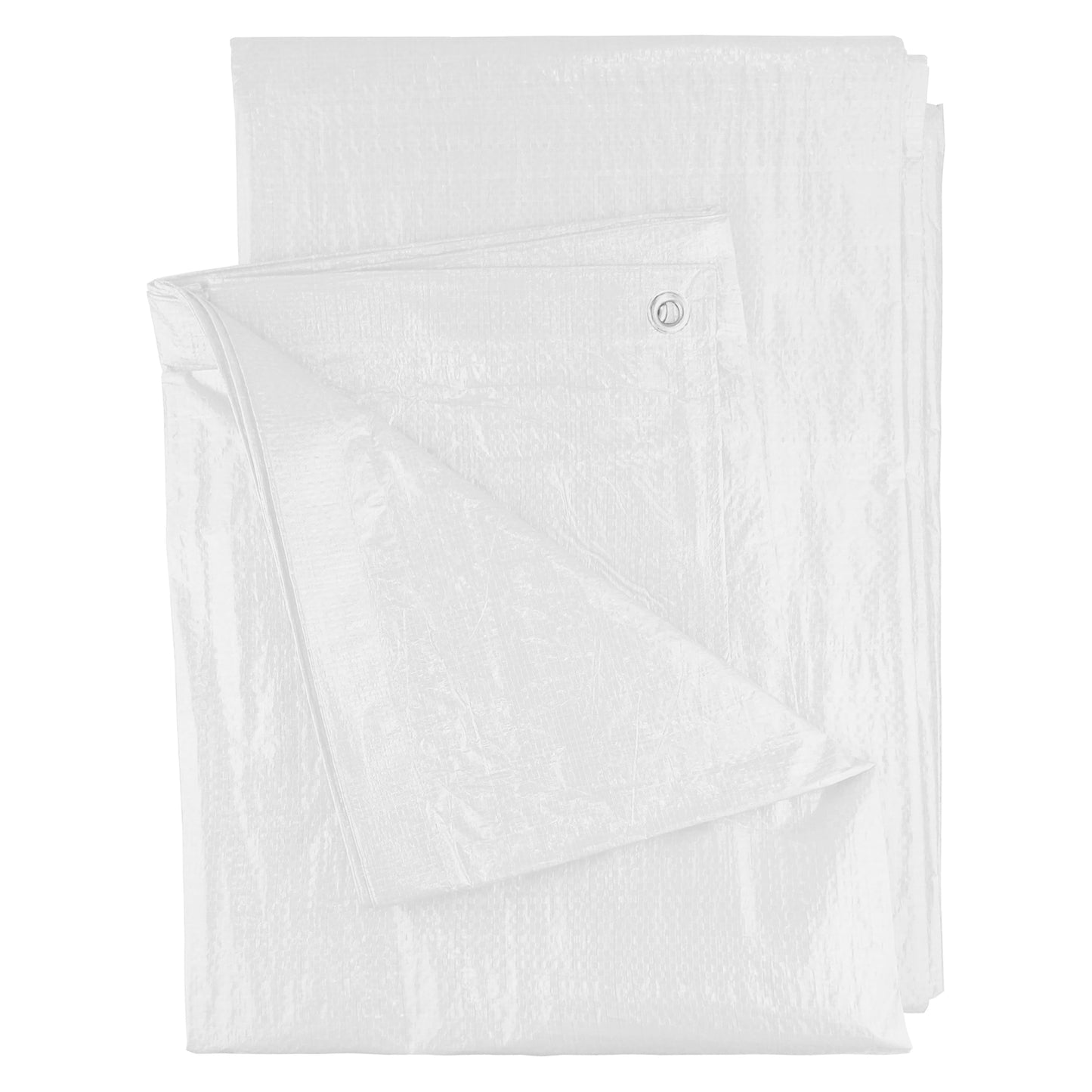 White tarpaulin sheets layered together, showing circular grommet rings