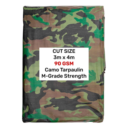Camouflage tarpaulin 3m x 4m, M-Grade strength, 90 GSM, folded pack