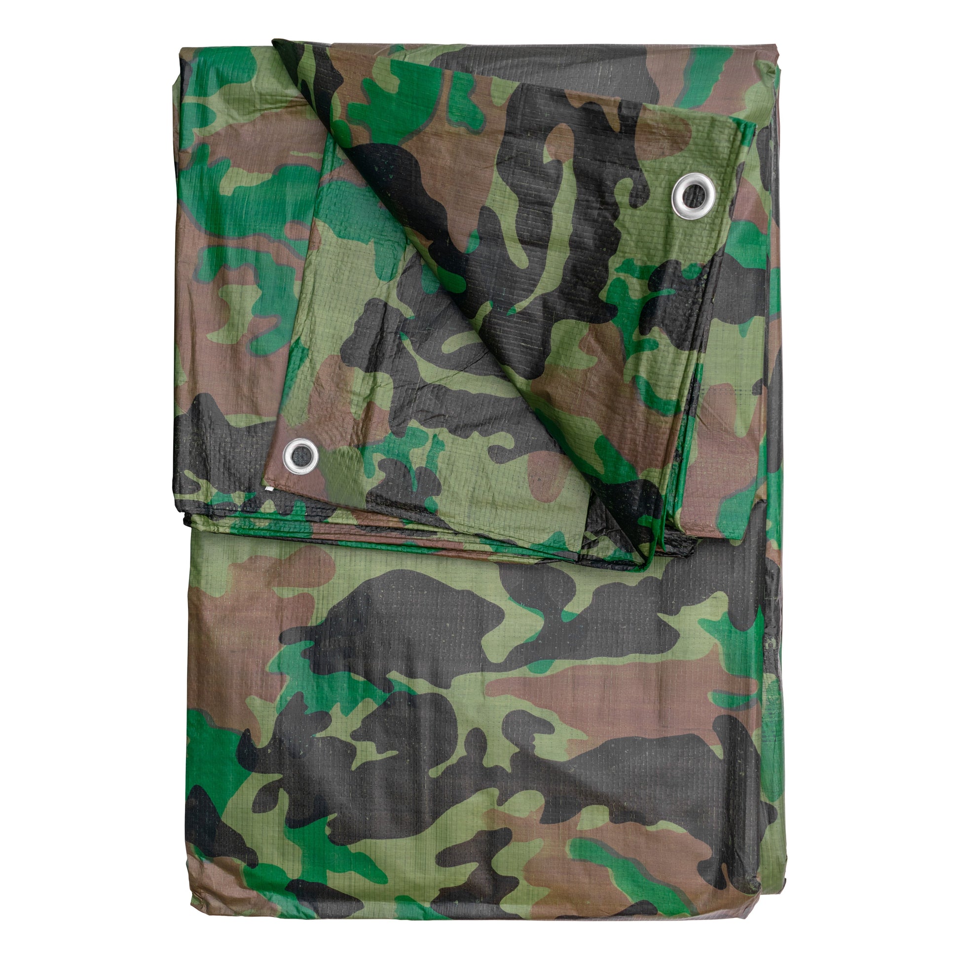 Camouflage tarpaulin with reinforced hem and metal grommets, 4m x 4m