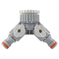 2-Way tap connector with valves, gray body and white valve levers, orange ring seals