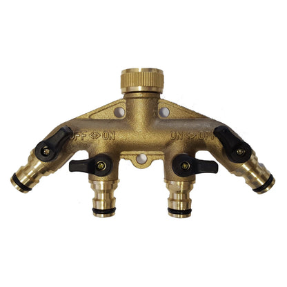 Brass 4-way manifold with snap-on outlets and two-way control valves