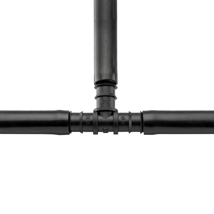 Schwarzes 1/2" Barb-T-Stück mit vertikaler Leitung und seitlichen Anschlüssen
