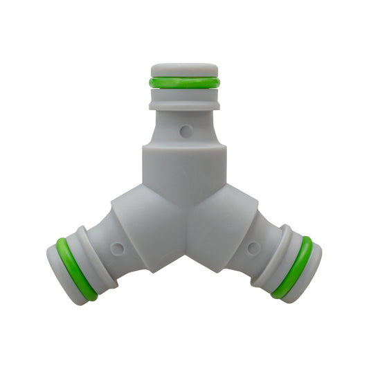 Three-way male snap-on connector, grey with lime seals, Y-joint.