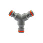 Three Way male connector, gray plastic with orange seals, three-way Y shape