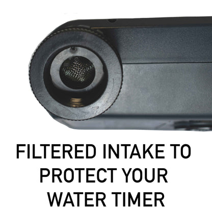 Porous Pipe Kit close-up with warning text: FILTERED INTAKE TO PROTECT YOUR WATER TIMER