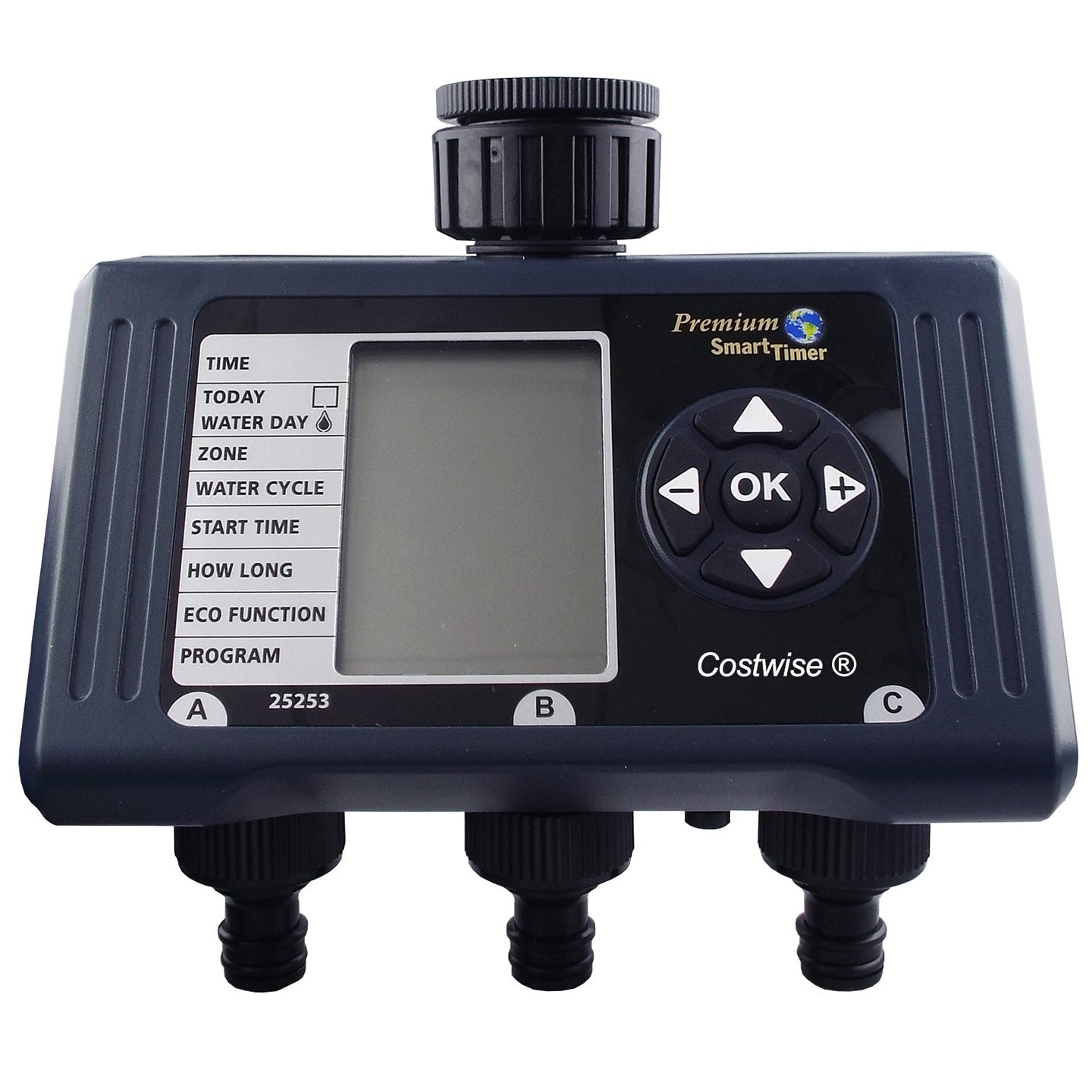 3-Wege-Wasser-Timer mit großem Display, OK-Tasten und Programmoptionen