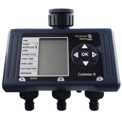 3-Wege-Wasser-Timer mit großem Display, OK-Tasten und Programmoptionen