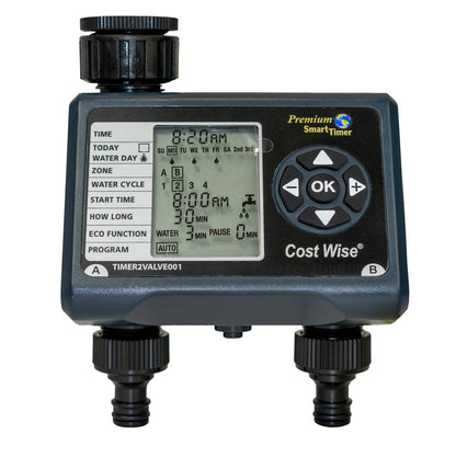 Double outlet water timer with LCD display and round control dial