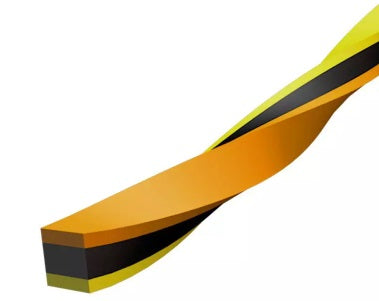 Strimmer Line TRIPPLE PRO: orange-gelb gestreifte Schneidleine, flacher Querschnitt mit dunklen Kanten
