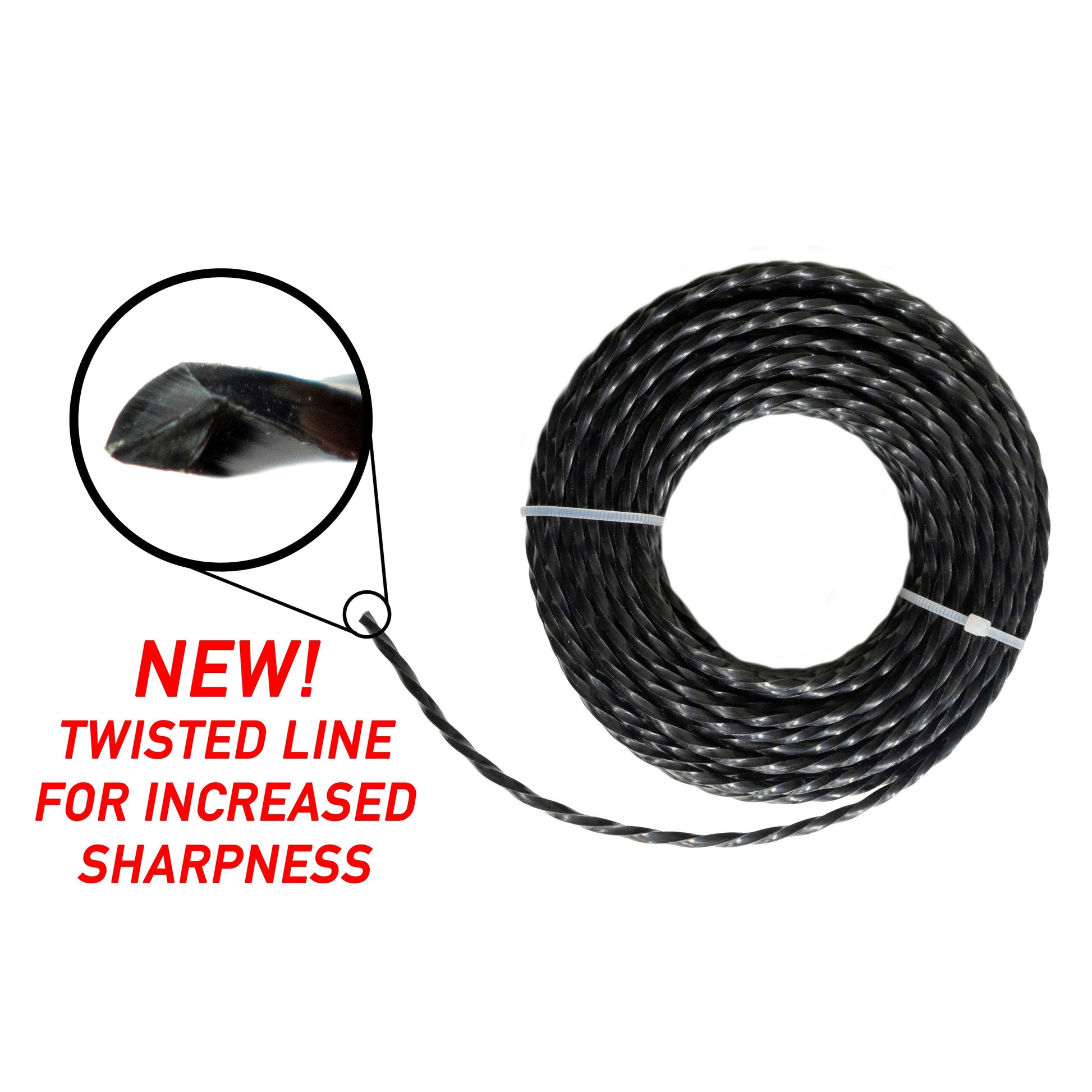 Black twisted strimmer line, 3mm x 15m, twisted for sharper cutting