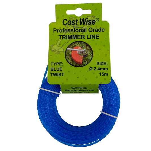 Blue twisted strimmer line 2.4mm, 15m roll with retail package