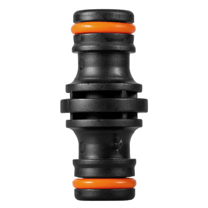 Hose joiner fitting, black housing with orange end seals