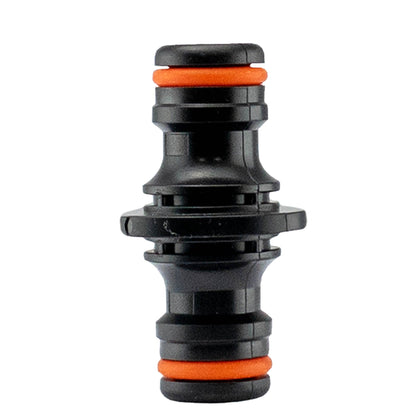 Two Way Male Connector 23mm black, end view with orange sealing ring