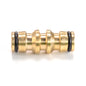 Two way male snap-on brass connector with black rubber seals, straight coupler