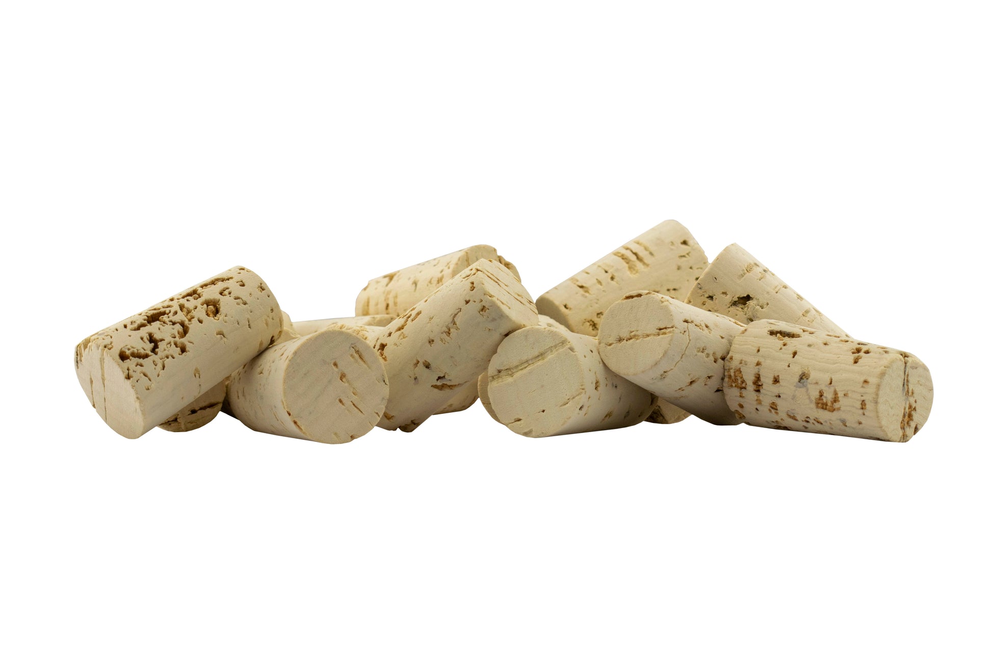 Tapered cork rolls, off-white with brown speckles, mixed angles