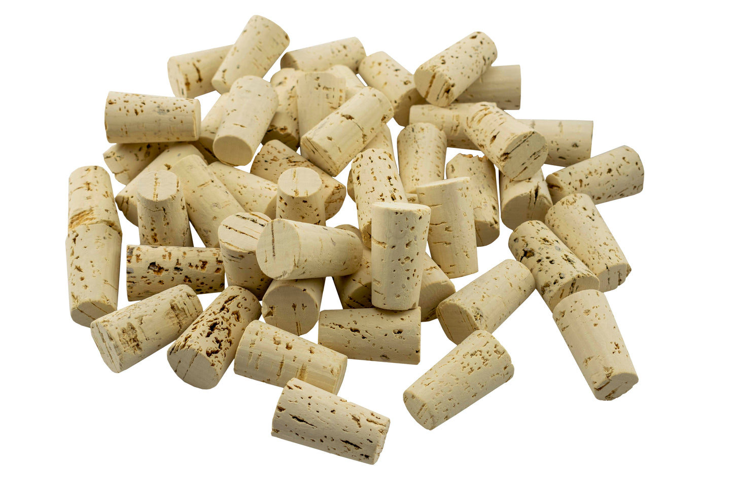 Assorted tapered cork pieces, off-white with dark speckling