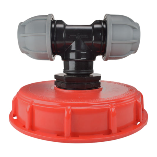 IBC 6-inch cap kit (32mm tee): red lid, grey ends, black central fitting