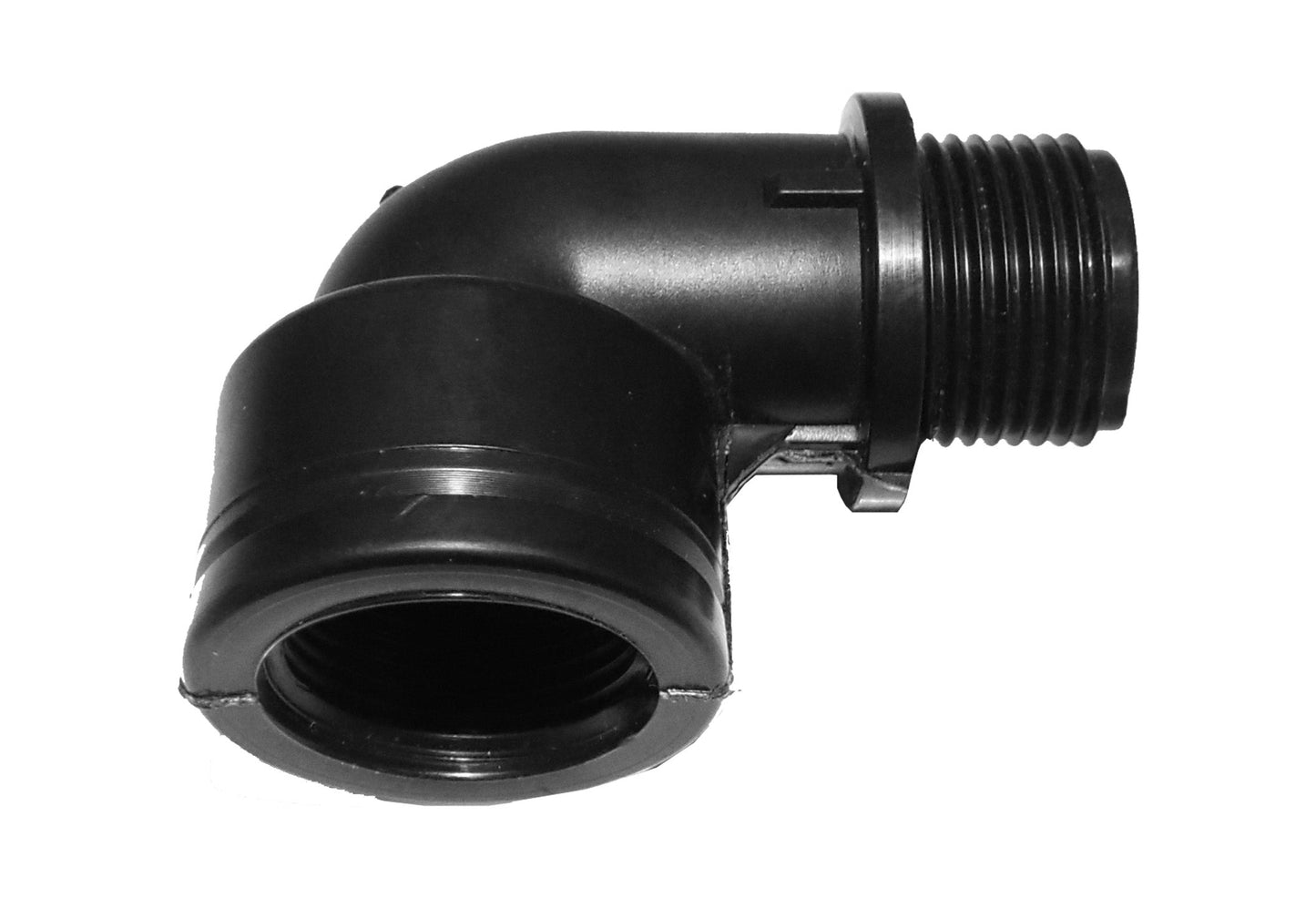 Elbow connector ¾" BSPM-F with male thread, black 90° fitting