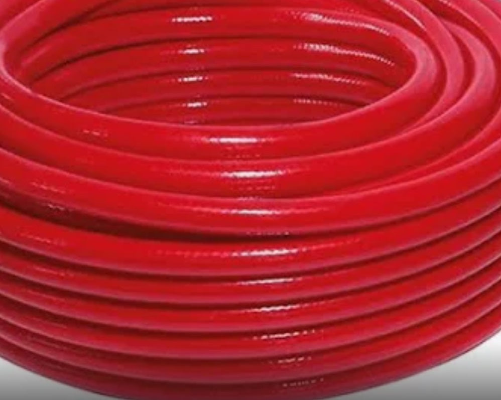 Red hot water hose pipe, 1/2 inch, coiled in loops