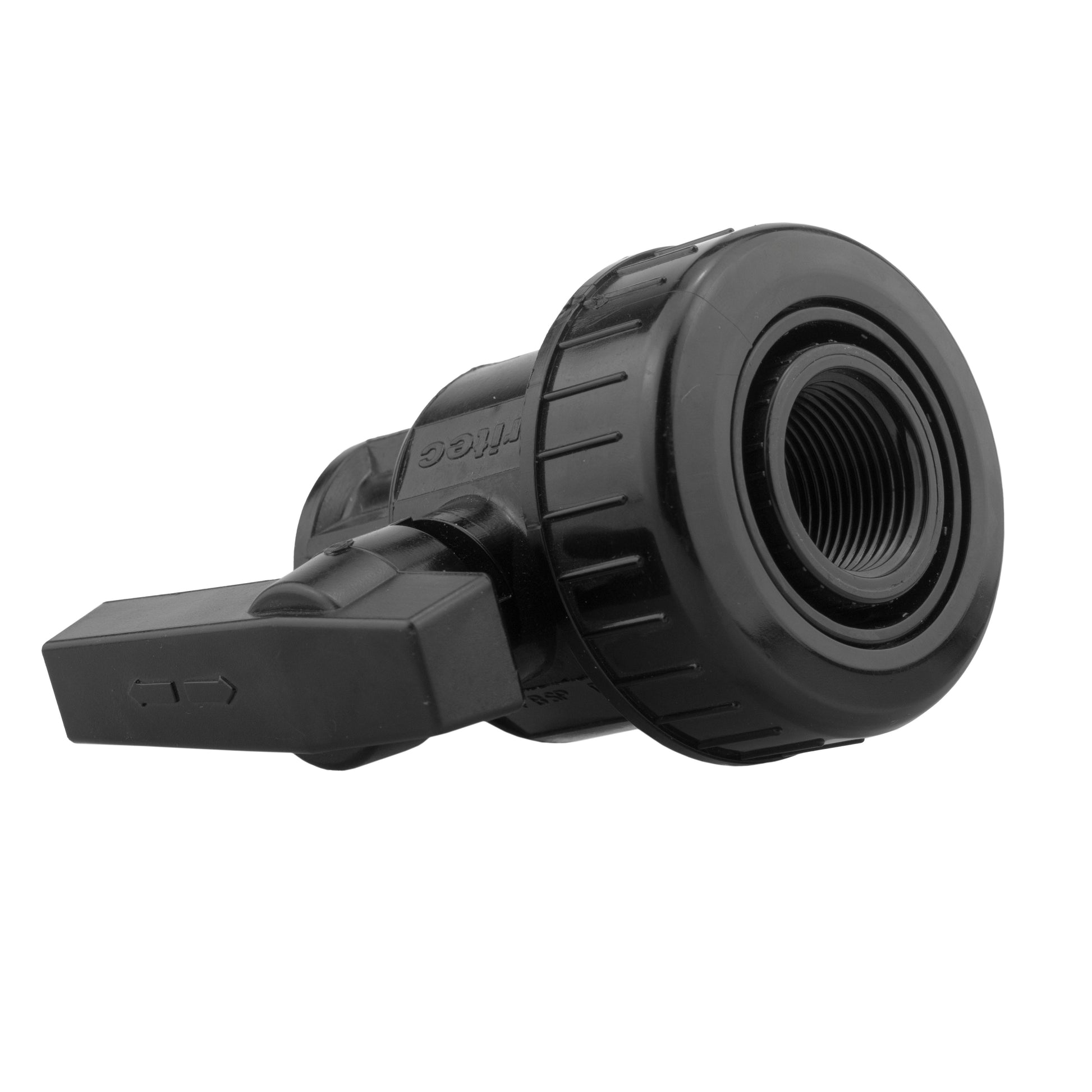 ¾" BSPM to 25mm MDPE fitting with black PP full-flow valve and lever