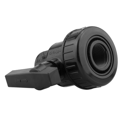 ¾" BSPM to 25mm MDPE fitting with black PP full-flow valve and lever
