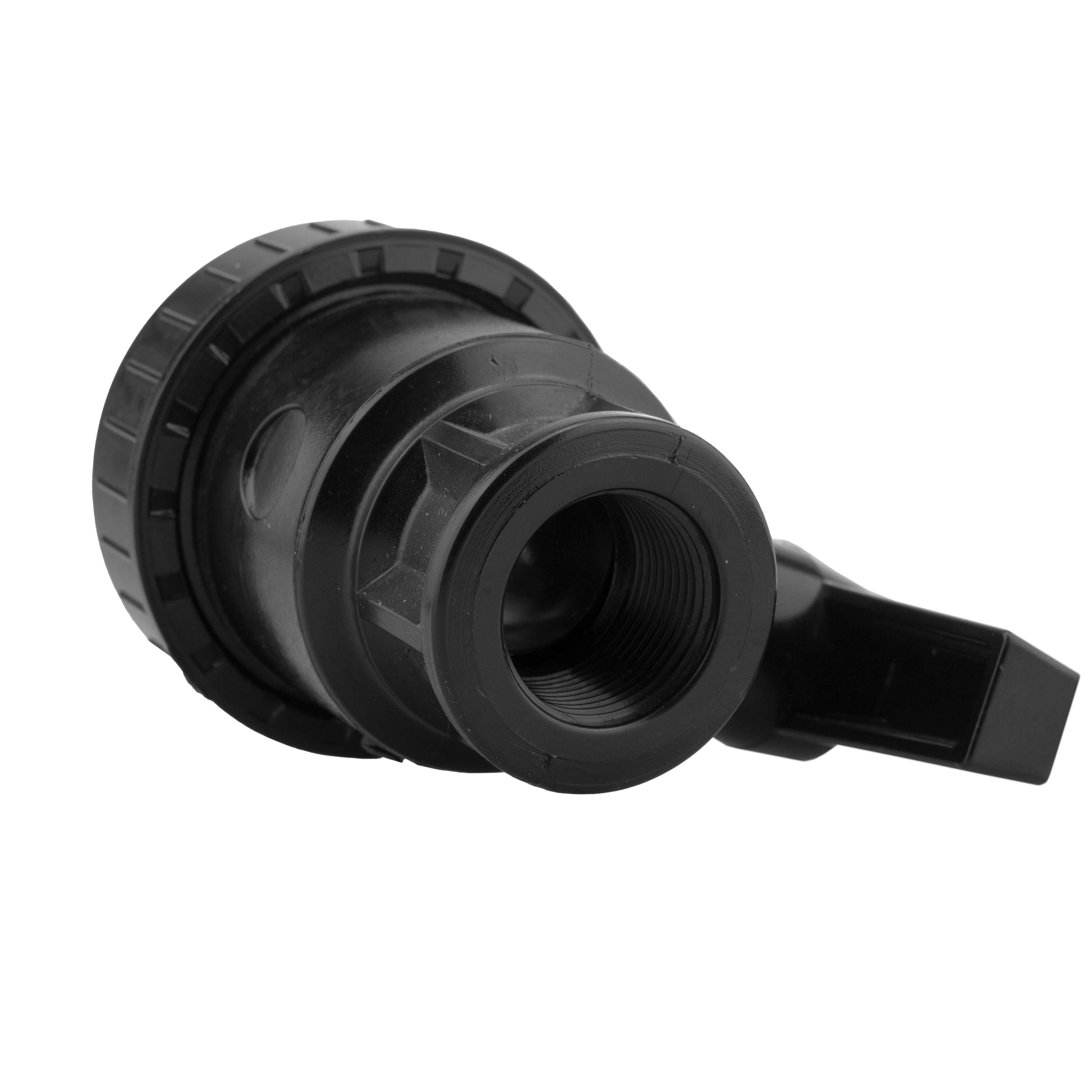 Black PP valve body with ¾" BSP threaded inlet and outlet connector
