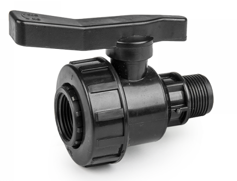 3/4" BSPF-M PP single union ball valve with lever handle, black