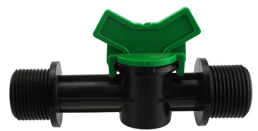 In-line irrigation valve ¾" BSP male, black body with green insert and threaded ends