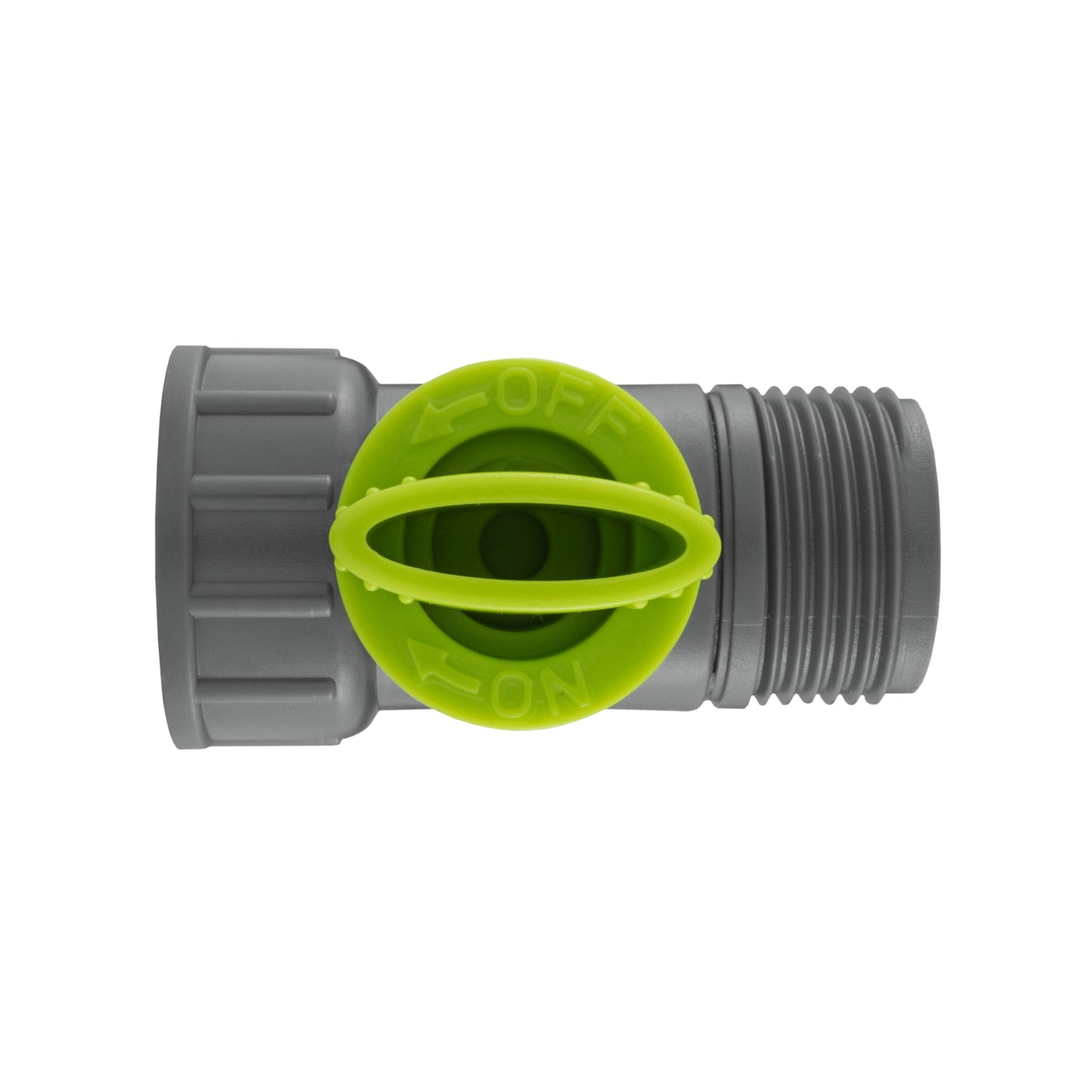 Tap adapter with valve, 3/4" BSPM-F, lime handle and grey threaded body