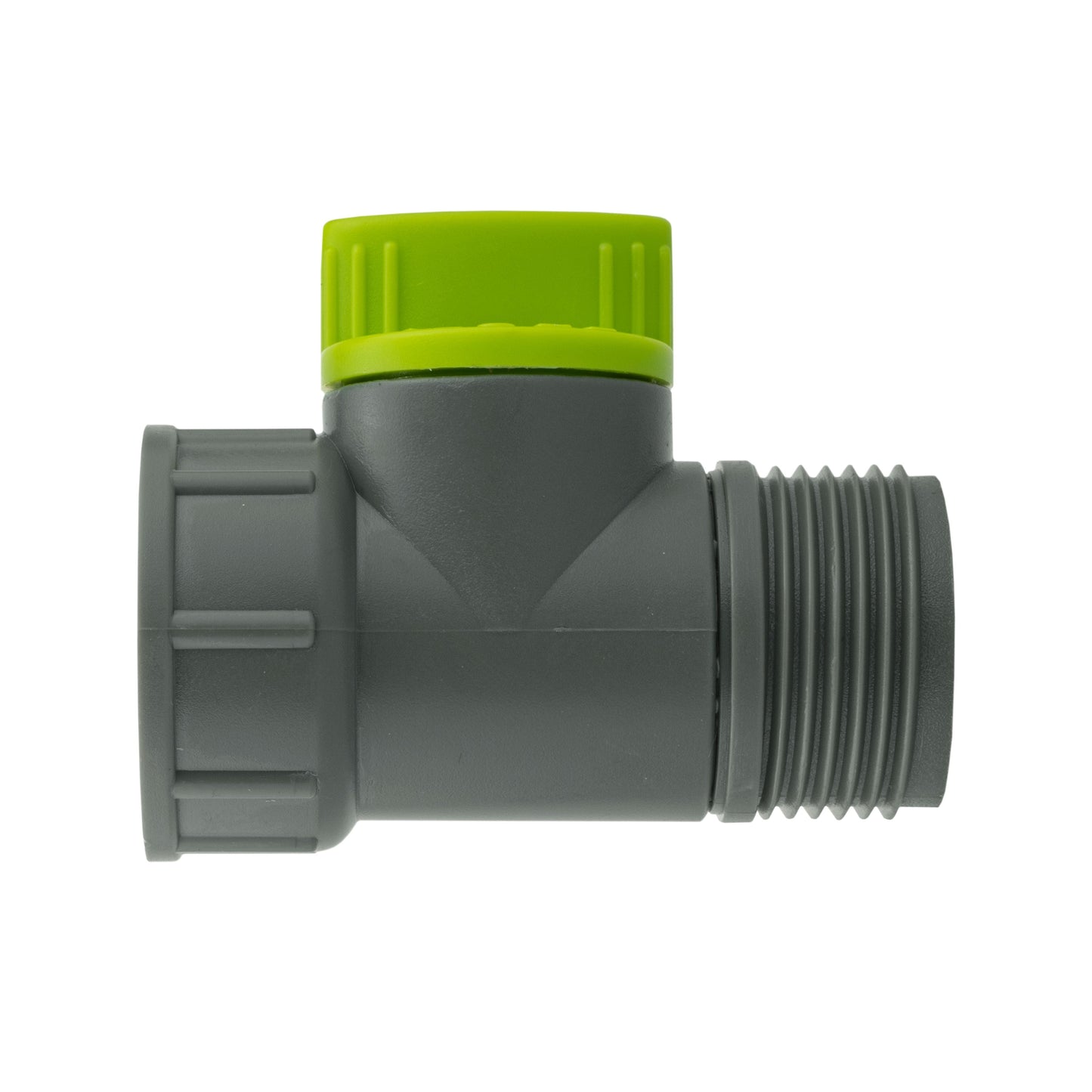 Tap adapter with valve, 3/4" BSPM-F, grey housing and lime top cap