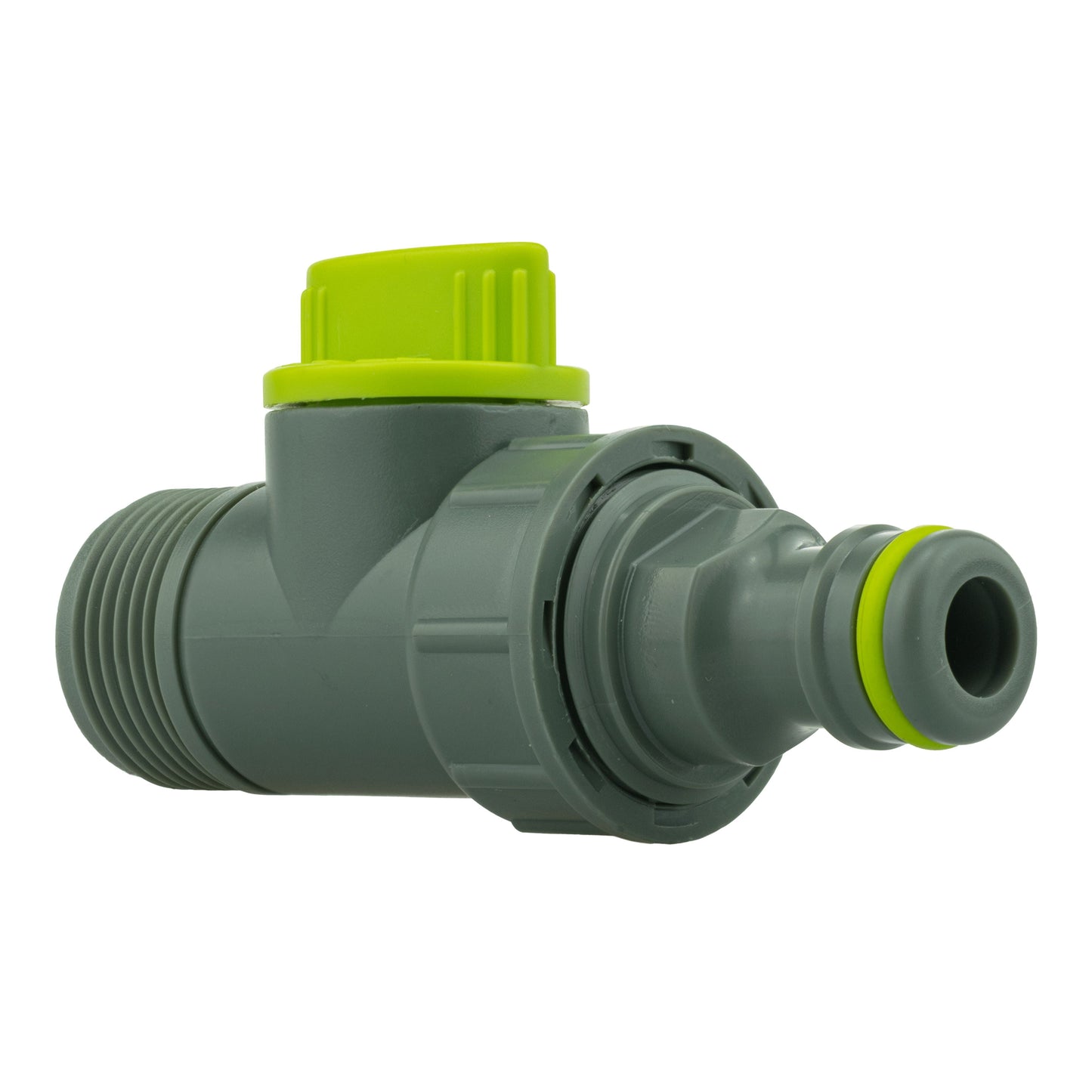 Dark grey wall flange connector with green quick-connector cap and green sealing ring