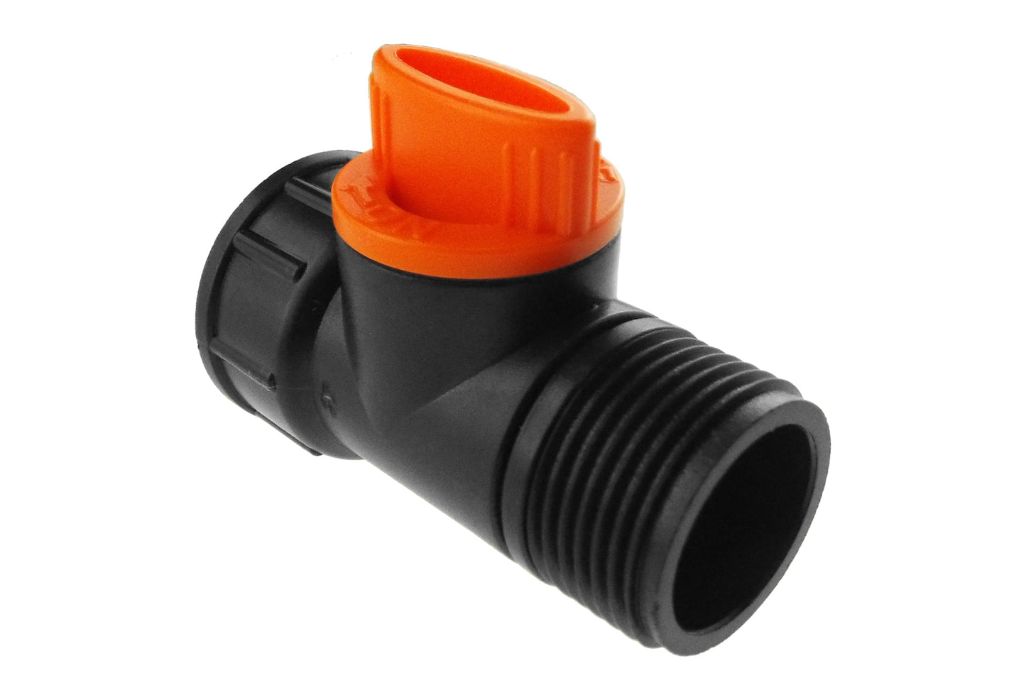 Black/orange tap adapter with valve, 3/4" BSPM-F inlet connector