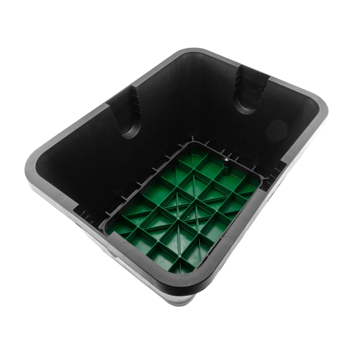 51x38cm valve box interior insert with green grid supports and valve stand