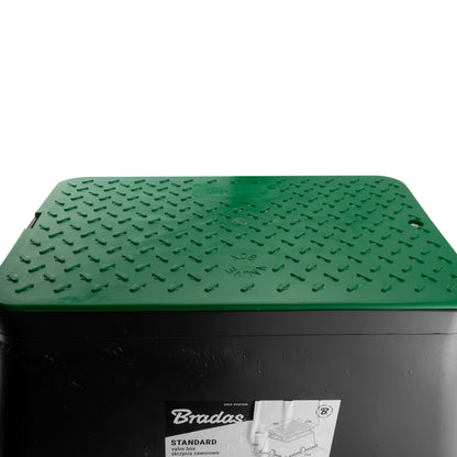 Green textured lid and black base of the 51x38cm valve box