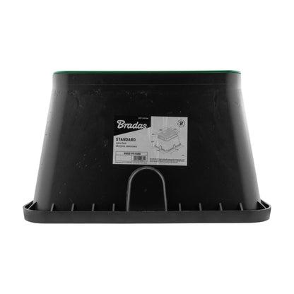 Standard valve box 51x38cm, black side view with product label on front