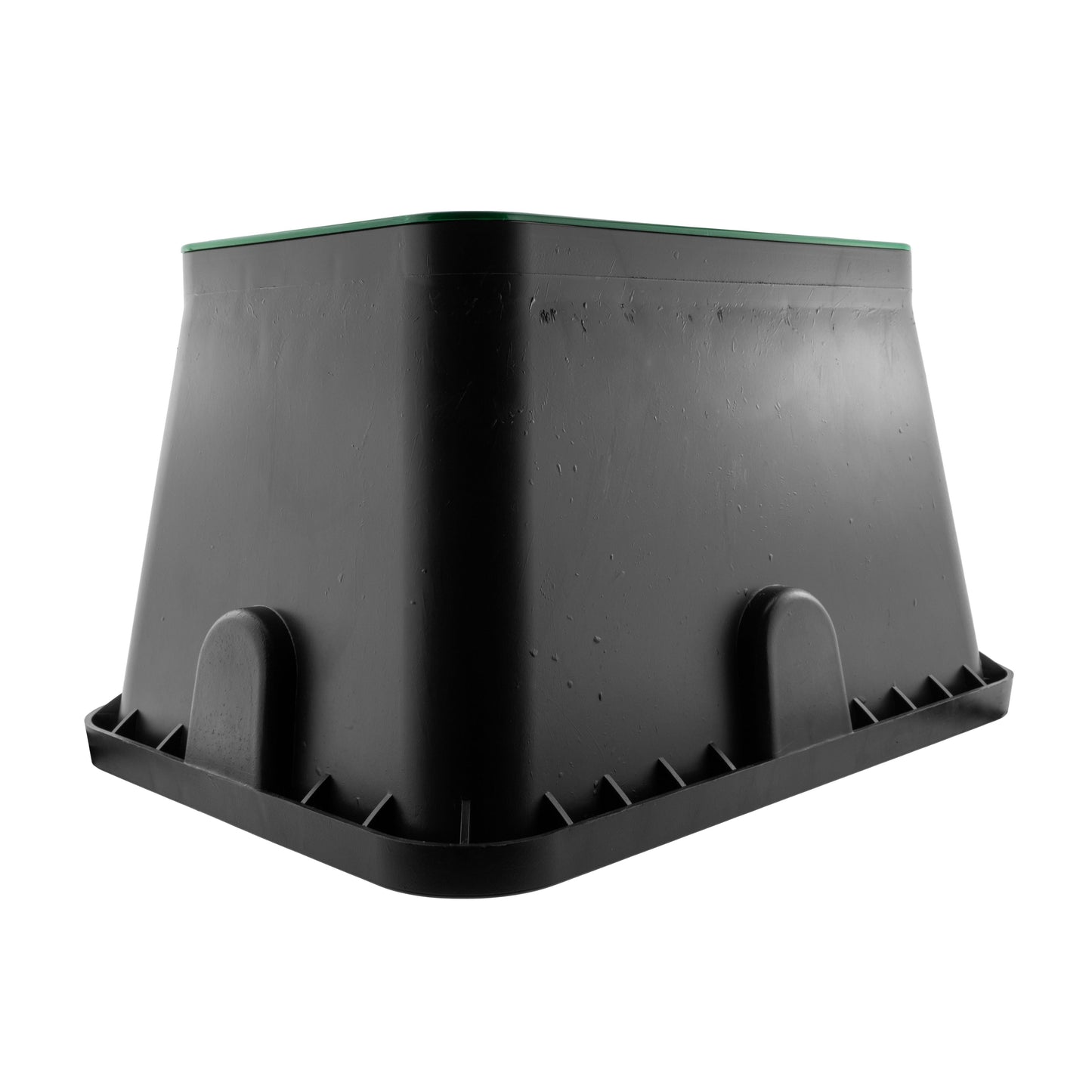 Standard valve box 51x38cm, angled view of black base with side supports
