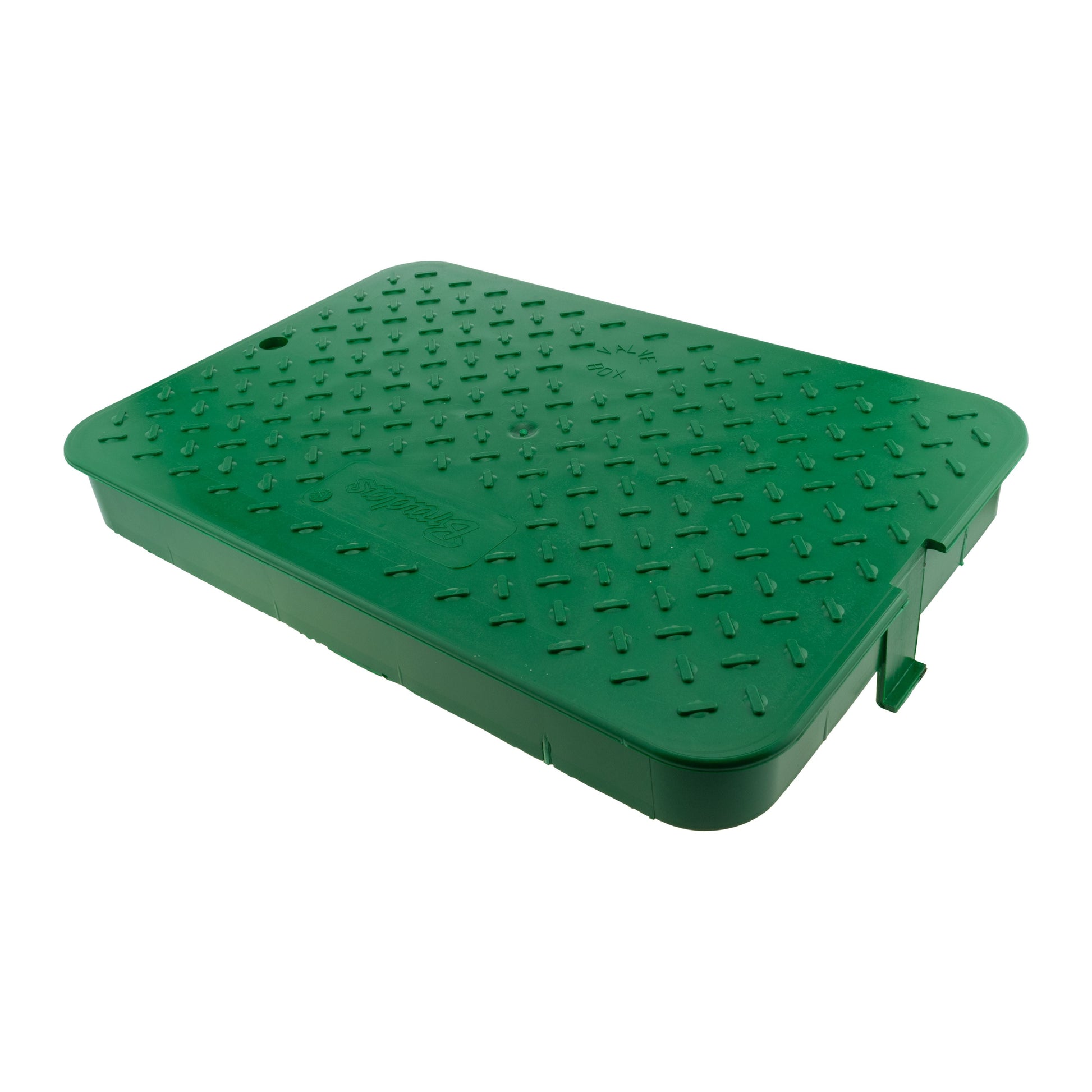 Green valve box lid only with snap tab and studded top surface